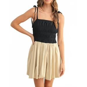 NEW KLD. SIGNATURE strappy bubble hemmed mini dress in natural black